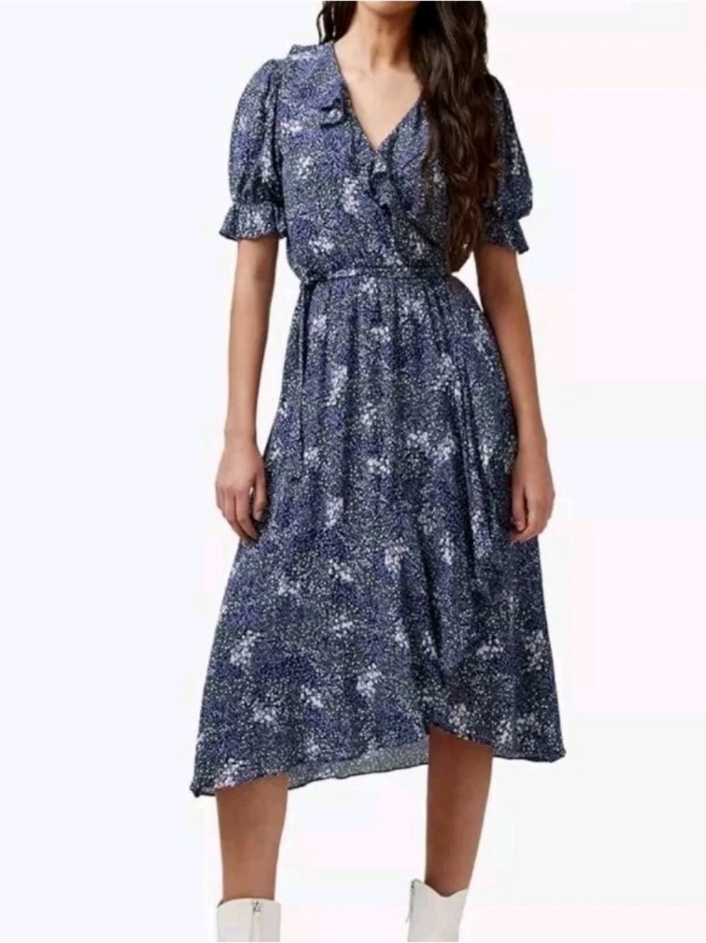 Buy 2 for 20$ ✌🏻Buffalo Women’s Navy Floral Midi Dress - Elegant Blue Print